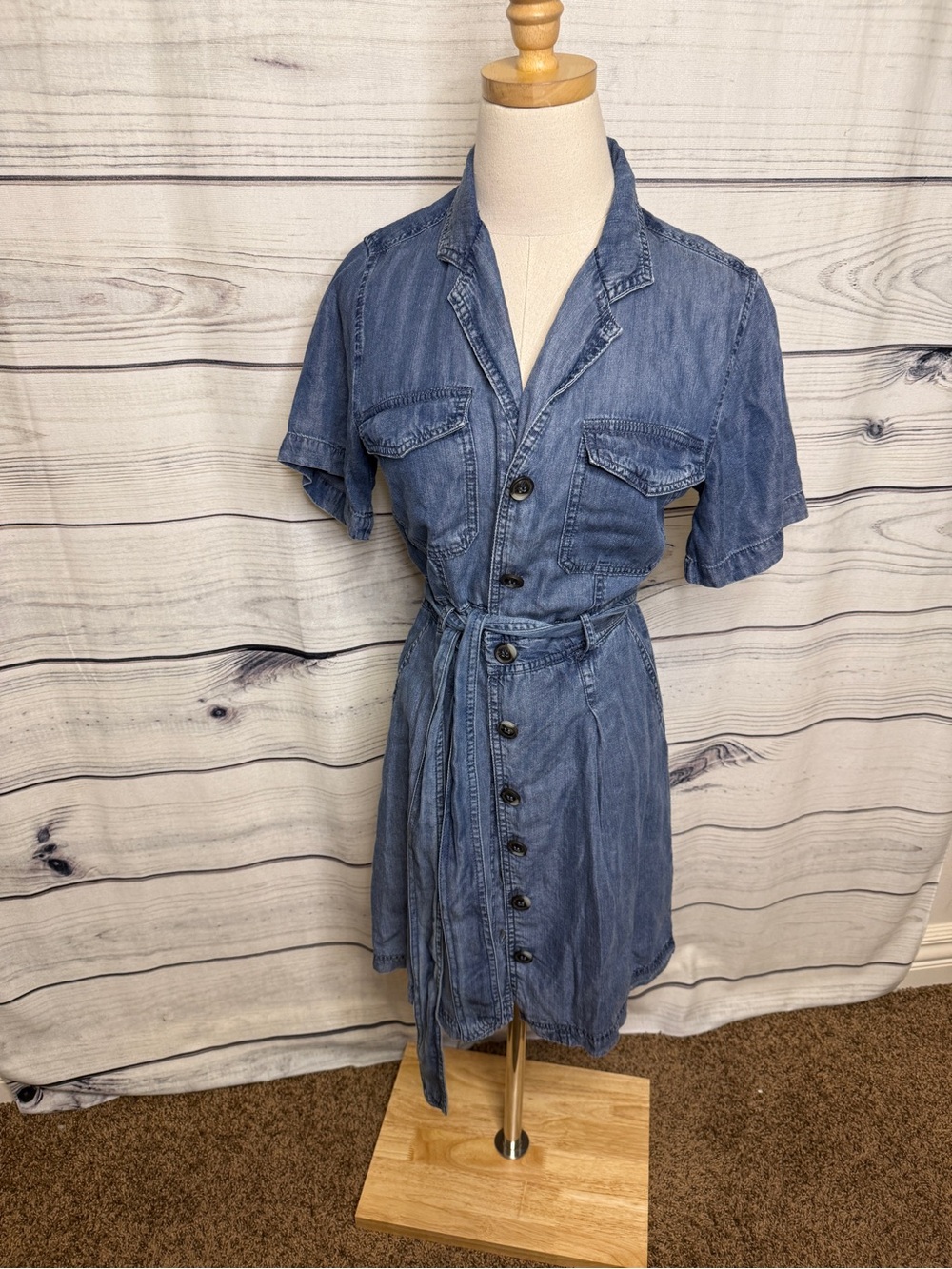 Velvet Heart soft chambray Button-Front Mini Dress with Tie Waist